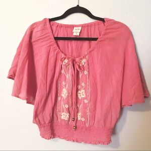 Boho embroidered flowy peasant top